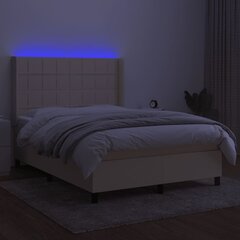 vidaXL kontinentaalvoodi madratsiga ja LED, kreemjas, 140x190 cm, kangas hind ja info | Voodid | kaup24.ee