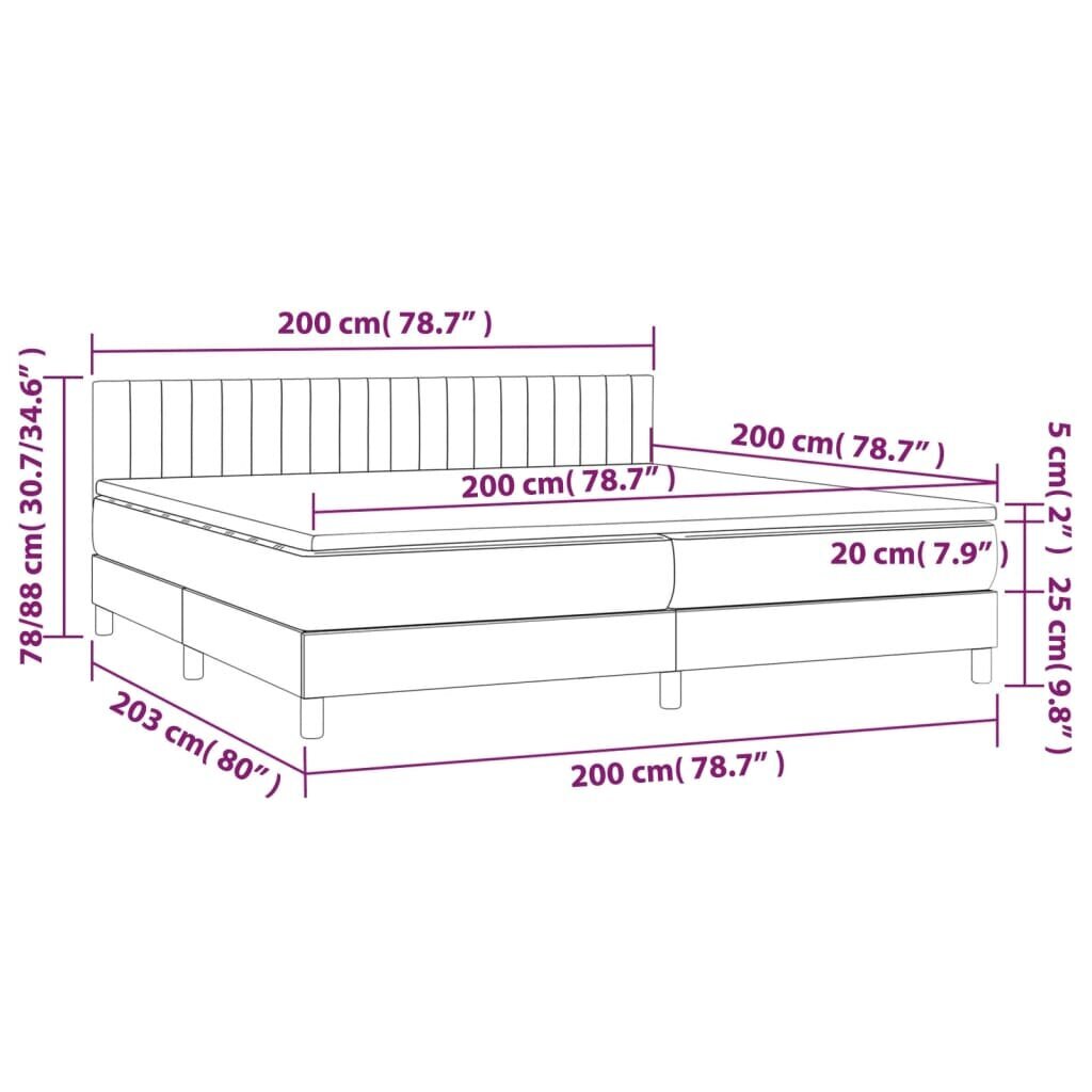 vidaXL kontinentaalvoodi madratsiga ja LED, helehall, 200x200 cm, kangas hind ja info | Voodid | kaup24.ee