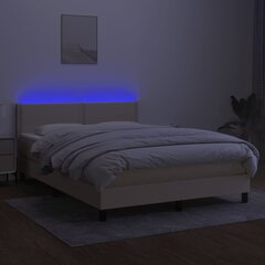 vidaXL kontinentaalvoodi madratsiga ja LED, kreemjas, 140x190 cm, kangas hind ja info | Voodid | kaup24.ee