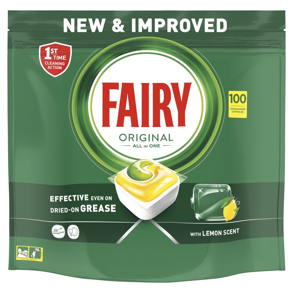 Fairy Original All In One Lemon nõudepesumasina tabletid, 100 tk. цена и информация | Nõudepesuvahendid | kaup24.ee