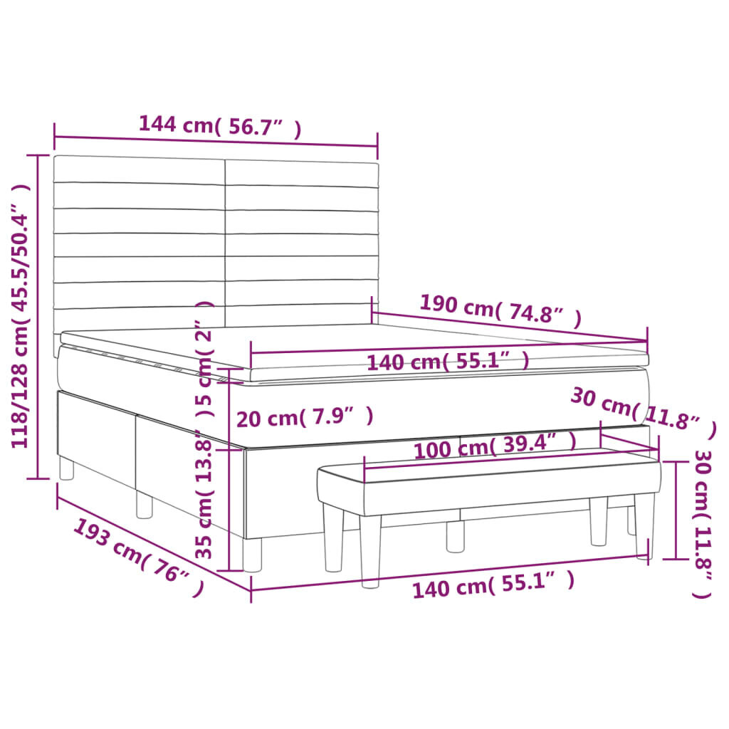 vidaXL kontinentaalvoodi madratsiga,must, 140x190 cm, kangas hind ja info | Voodid | kaup24.ee