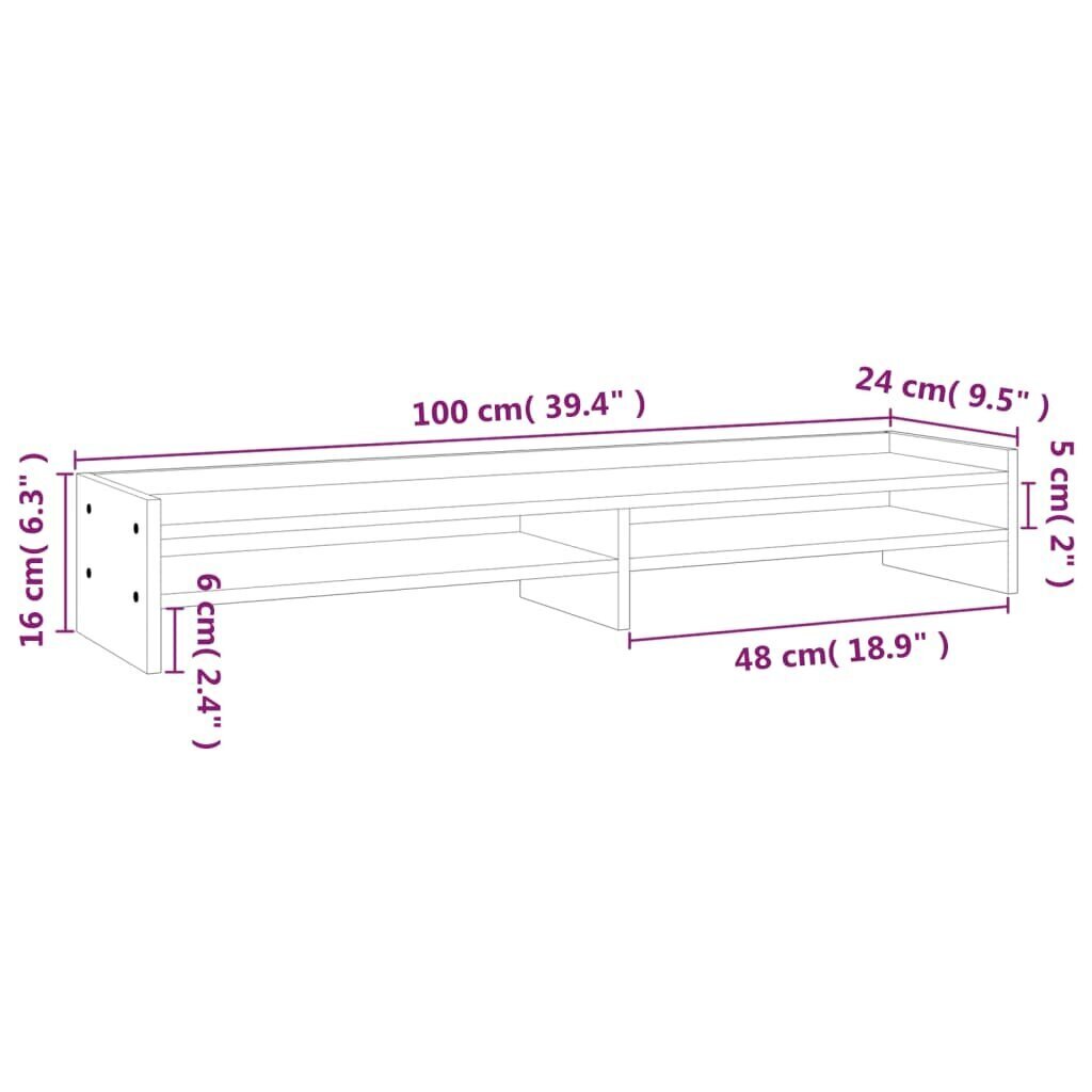 vidaXL monitorialus, valge, 100 x 24 x 16 cm, männipuit hind ja info | Monitori hoidjad | kaup24.ee