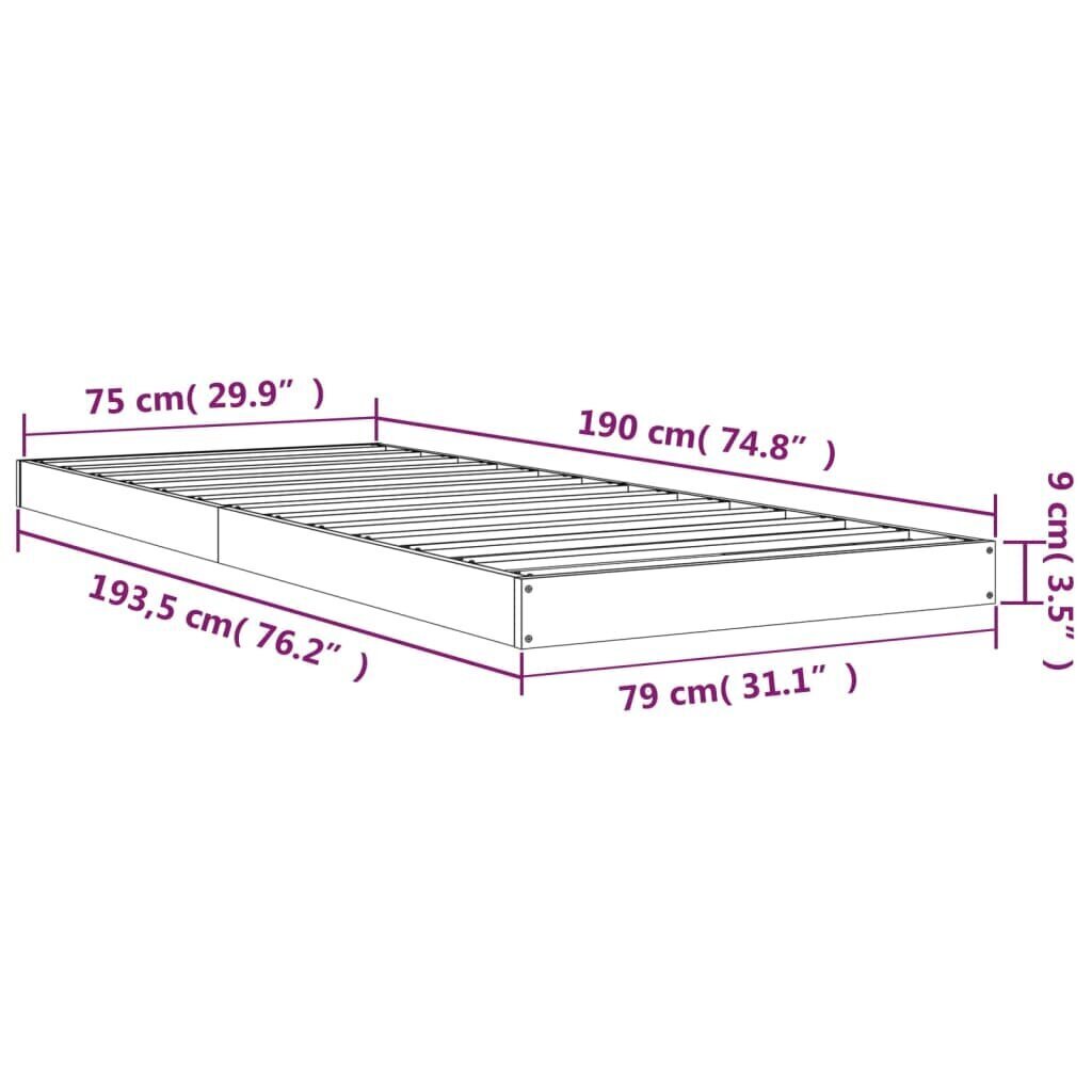 vidaXL voodiraam, must, 75 x 190 cm, männipuit цена и информация | Voodid | kaup24.ee