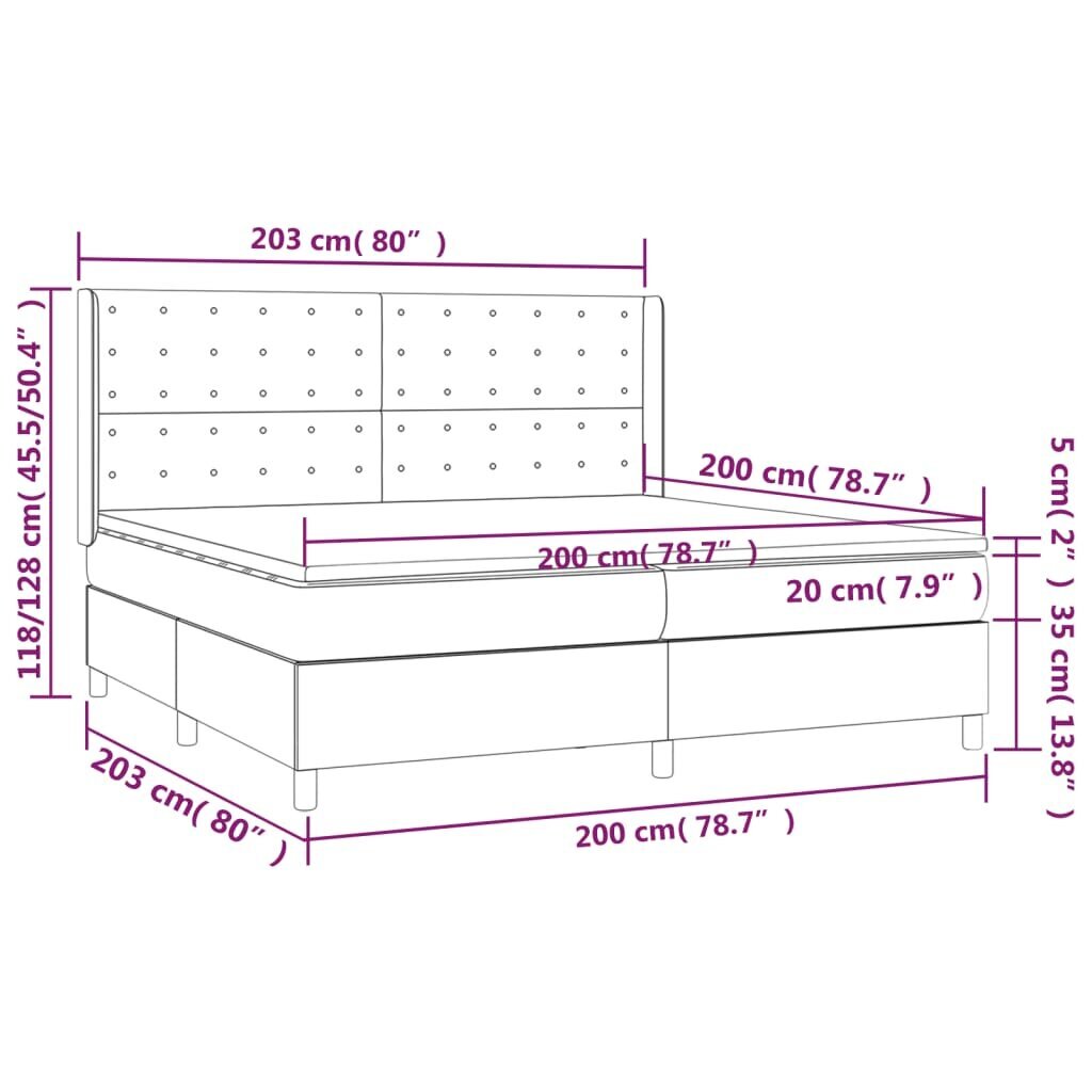 vidaXL kontinentaalvoodi madratsiga ja LED, pruunikas, 200x200 cm, kangas hind ja info | Voodid | kaup24.ee