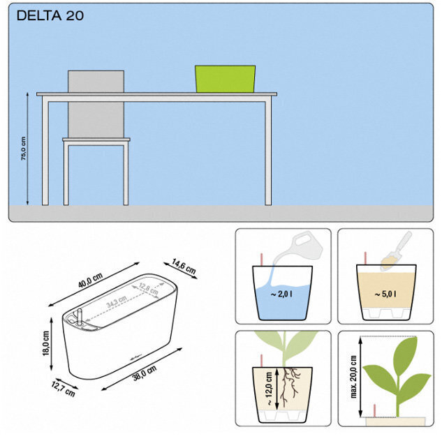 Pott Lechuza Delta, 40x15x18 cm hind ja info | Dekoratiivsed lillepotid | kaup24.ee