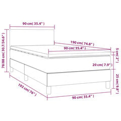 vidaXL kontinentaalvoodi madratsiga, tumehall, 90x190 cm, samet hind ja info | Voodid | kaup24.ee