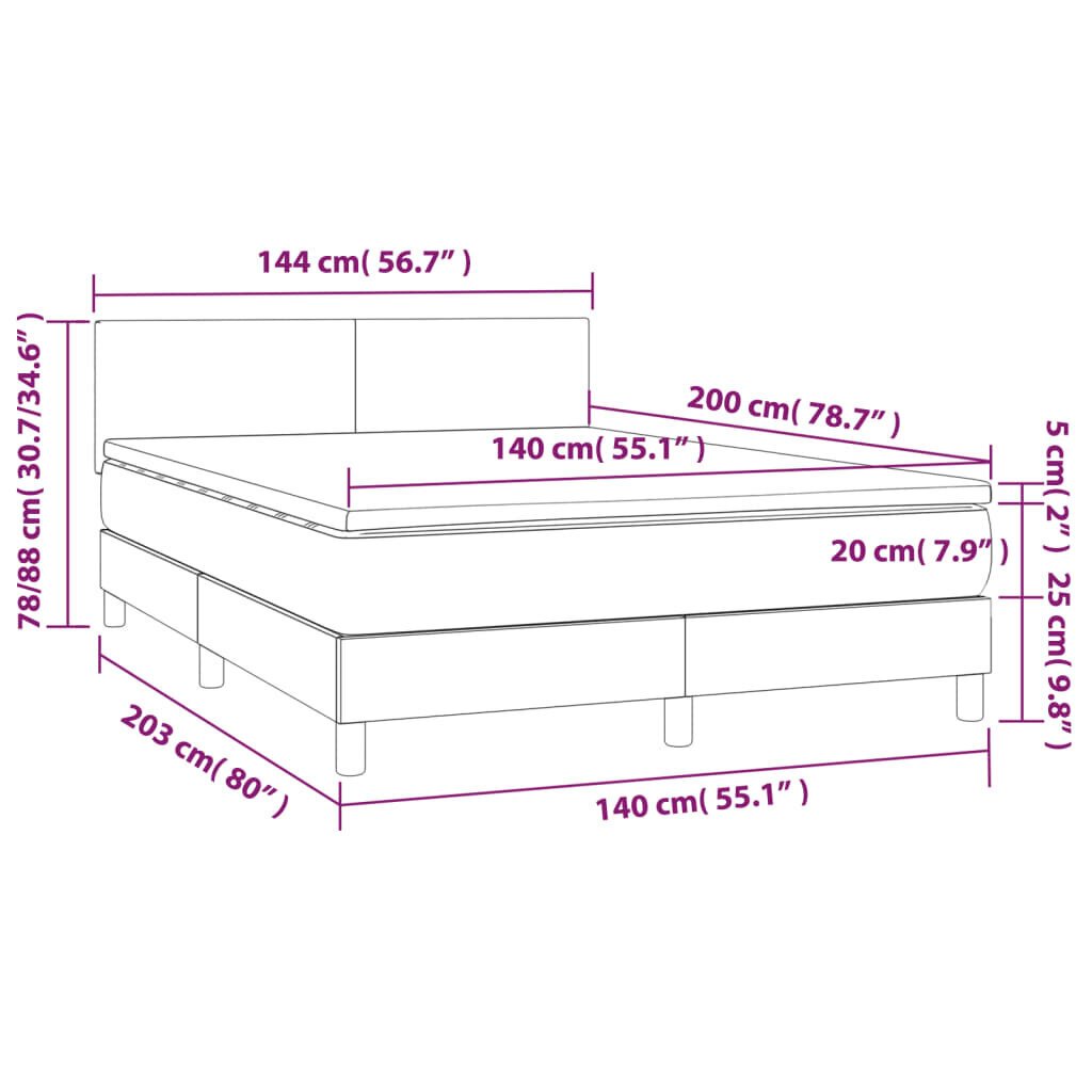 vidaXL kontinentaalvoodi madratsiga, must, 140x200 cm, samet hind ja info | Voodid | kaup24.ee