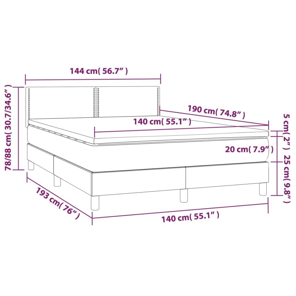 vidaXL kontinentaalvoodi madratsiga, helehall, 140x190 cm, samet hind ja info | Voodid | kaup24.ee