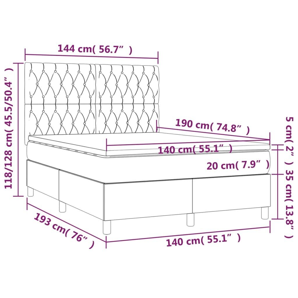 vidaXL kontinentaalvoodi madratsiga ja LED, kreemjas, 140x190 cm, kangas hind ja info | Voodid | kaup24.ee