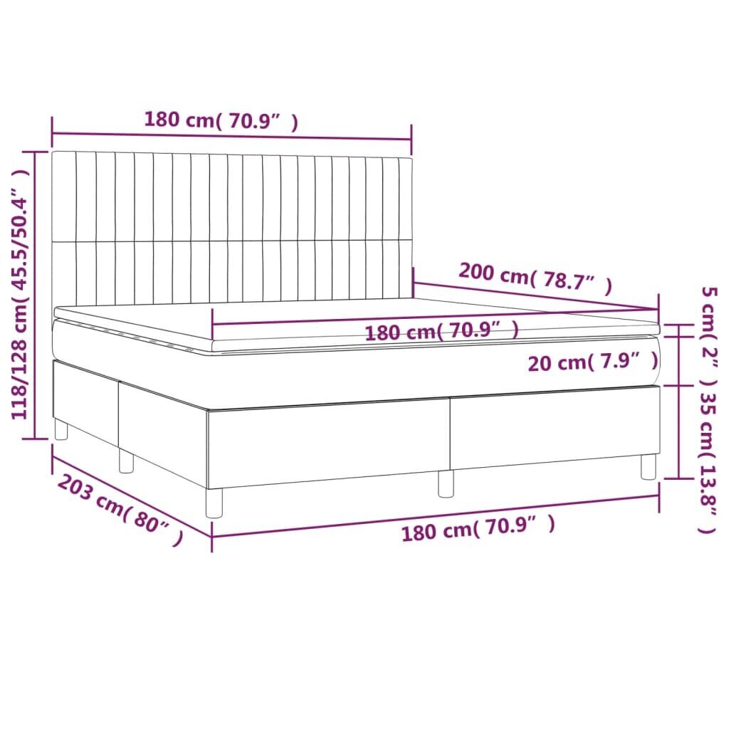 vidaXL kontinentaalvoodi madratsiga ja LED, tumepruun, 180x200 cm, kangas hind ja info | Voodid | kaup24.ee