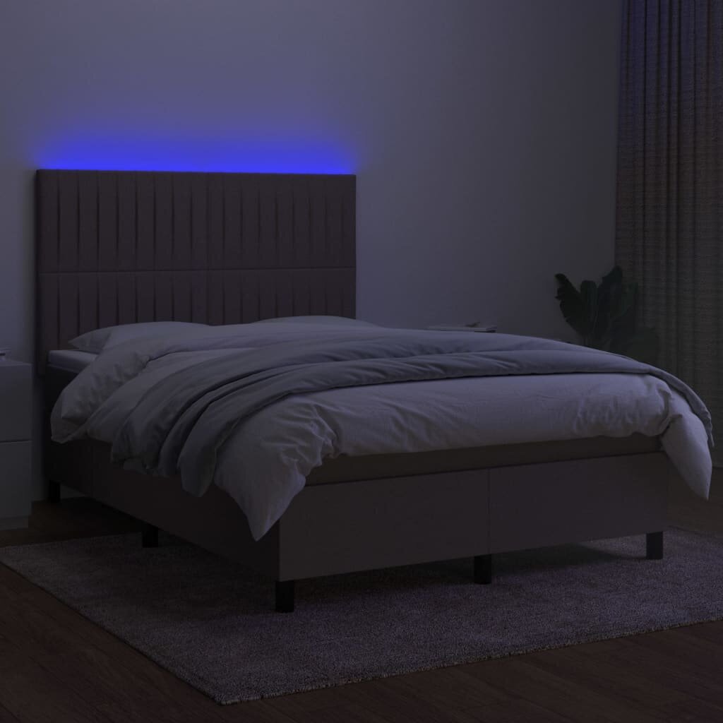 vidaXL kontinentaalvoodi madrats ja LED, pruunikas, 140x190 cm, kangas hind ja info | Voodid | kaup24.ee