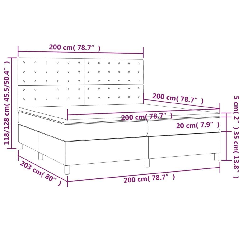 vidaXL kontinentaalvoodi madratsiga ja LED, pruunikas, 200x200 cm, kangas hind ja info | Voodid | kaup24.ee