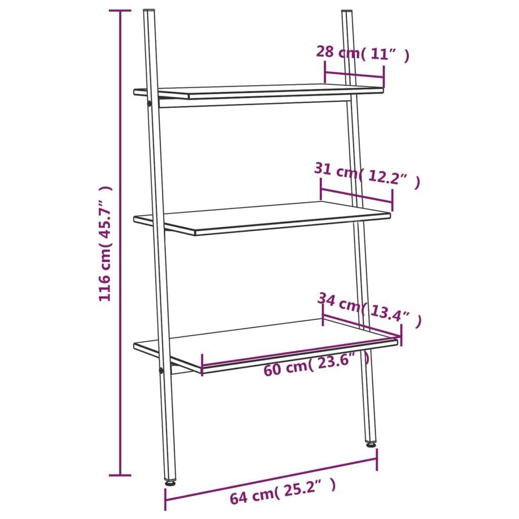 vidaXL 3 riiuliga redelriiul, tumepruun ja must, 64 x 34 x 116 cm hind ja info | Riiulid | kaup24.ee