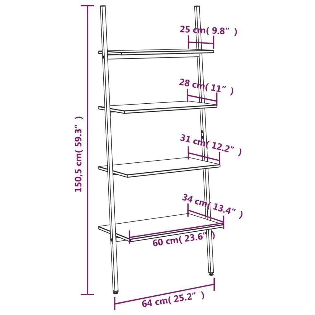 vidaXL 4 riiuliga redelriiul, tumepruun ja must, 64 x 34 x 150,5 cm цена и информация | Riiulid | kaup24.ee