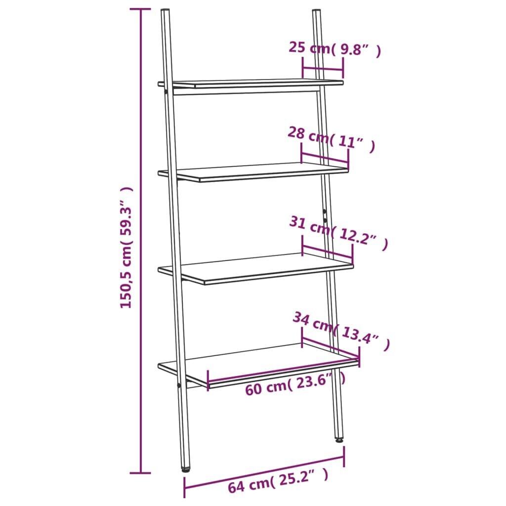 vidaXL 4 riiuliga redelriiul, must, 64 x 34 x 150,5 cm цена и информация | Riiulid | kaup24.ee