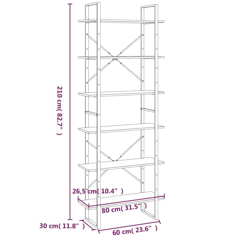 vidaXL kõrge riiul, hall Sonoma tamm, 80x30x210 cm, tehispuit hind ja info | Riiulid | kaup24.ee