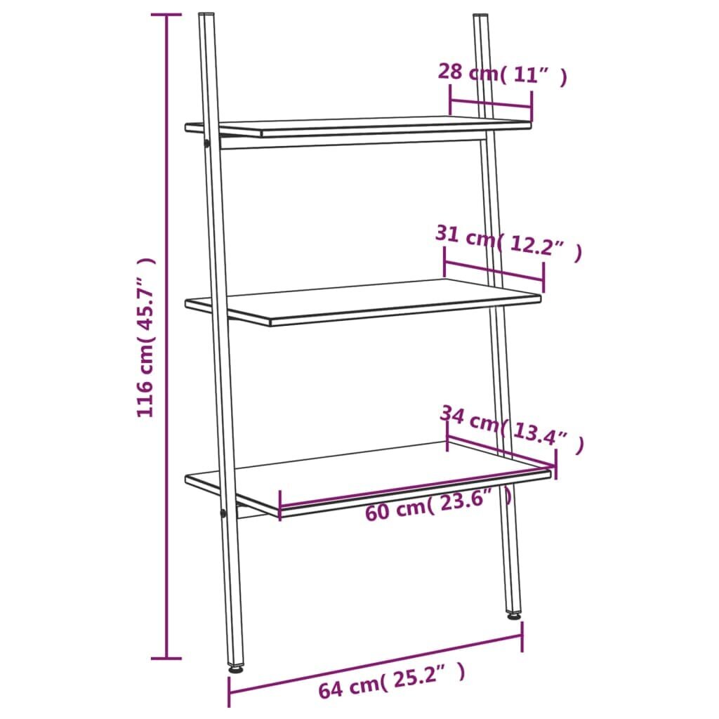 vidaXL 3 riiuliga redelriiul, must, 64 x 34 x 116 cm hind ja info | Riiulid | kaup24.ee