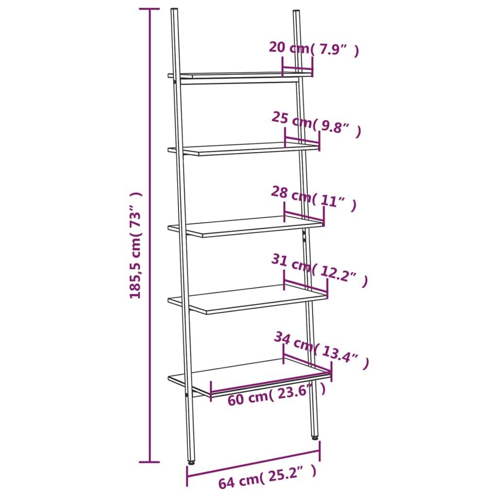 vidaXL 5-riiuliga redelriiul, helepruun ja must, 64 x 34 x 185,5 cm hind ja info | Riiulid | kaup24.ee