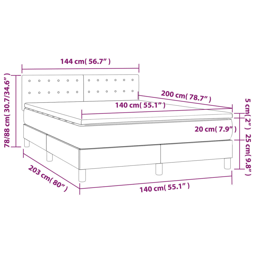 vidaXL kontinentaalvoodi madratsiga, tumehall, 140x200 cm, kangas hind ja info | Voodid | kaup24.ee