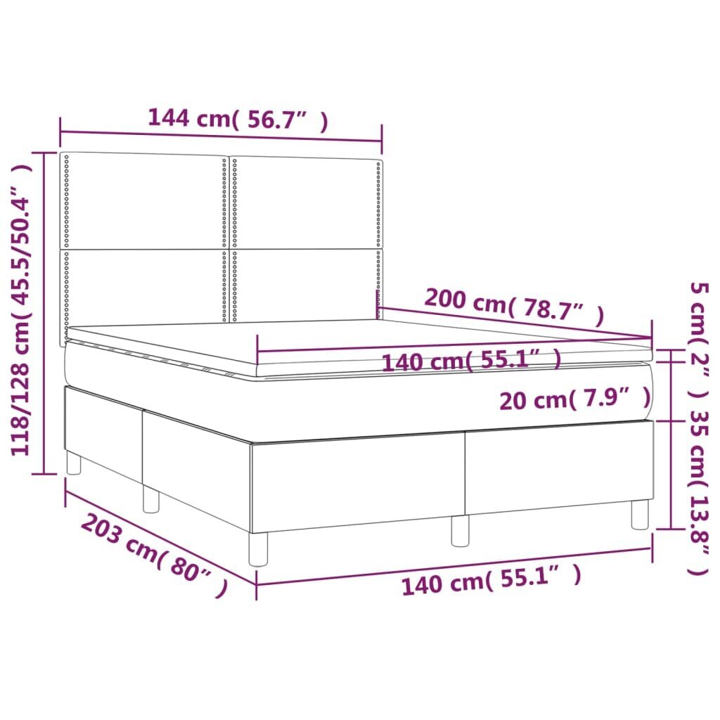 vidaXL kontinentaalvoodi madratsiga, must, 140x200 cm, kangas цена и информация | Voodid | kaup24.ee