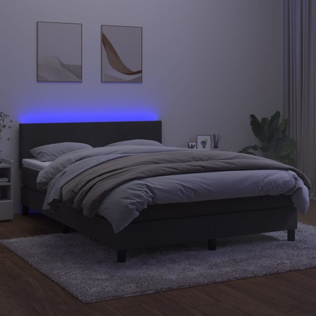 vidaXL kontinentaalvoodi madrats ja LED, tumehall, 140x190 cm, samet hind ja info | Voodid | kaup24.ee