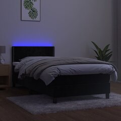 vidaXL kontinentaalvoodi madratsiga ja LED, must, 90x200 cm, samet hind ja info | Voodid | kaup24.ee