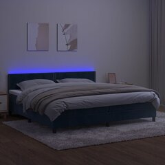 vidaXL kontinentaalvoodi madratsiga, LED, tumesinine, 200x200 cm, samet цена и информация | Кровати | kaup24.ee