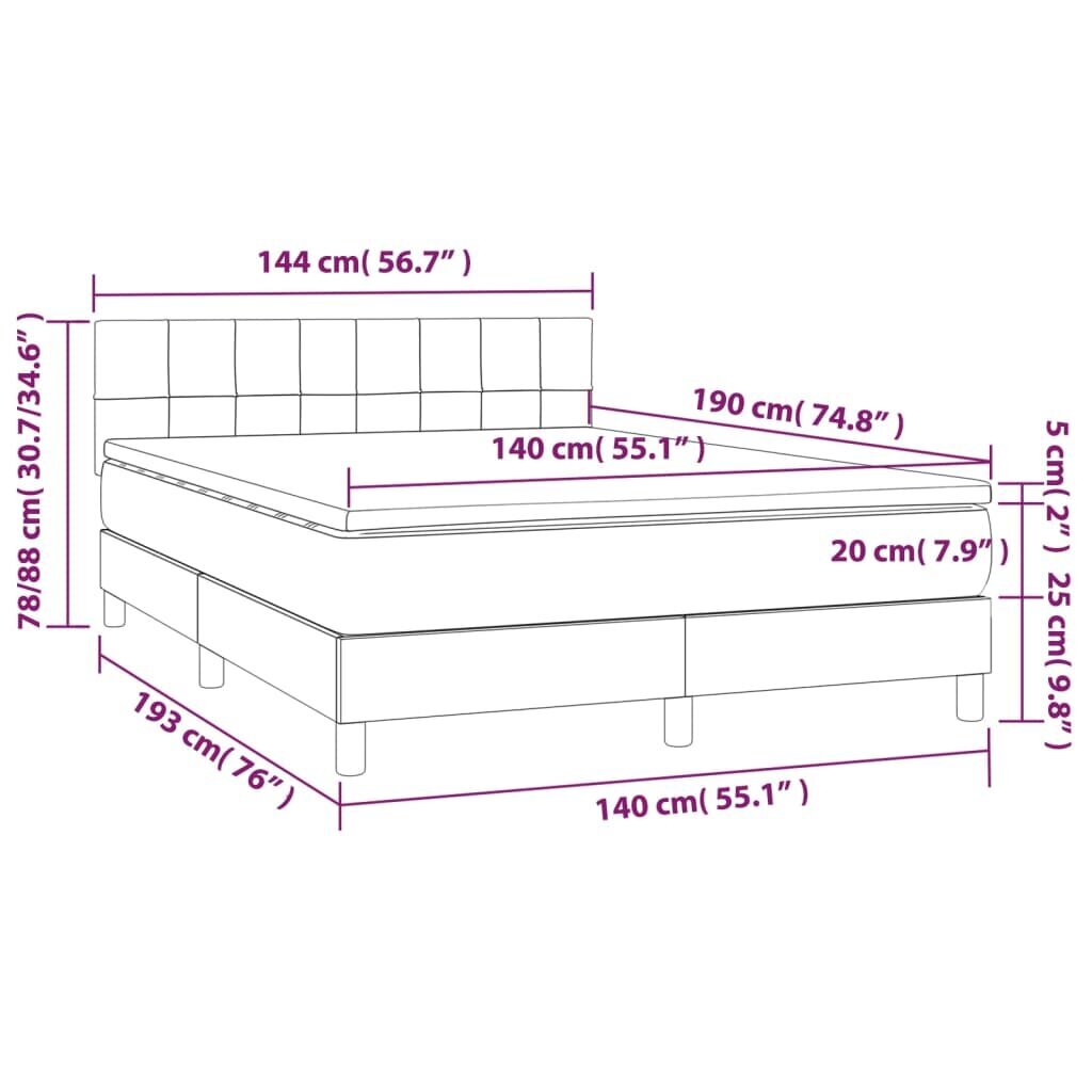 vidaXL kontinentaalvoodi madrats, LED, tumesinine, 140x190 cm, samet hind ja info | Voodid | kaup24.ee