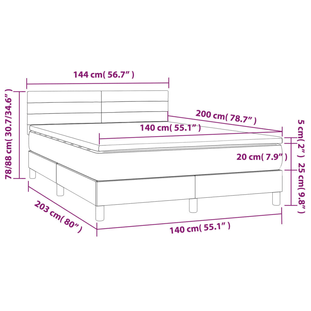 vidaXL kontinentaalvoodi madrats ja LED, tumehall, 140x200 cm, samet цена и информация | Voodid | kaup24.ee