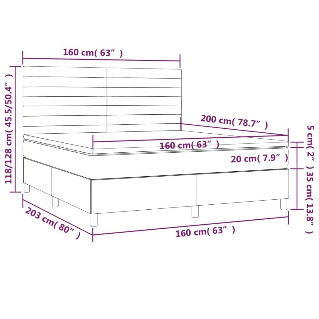 vidaXL kontinentaalvoodi madratsiga ja LED, must, 160x200 cm, kangas цена и информация | Voodid | kaup24.ee