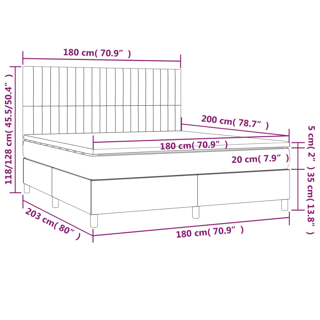 vidaXL kontinentaalvoodi madrats ja LED, tumehall, 180x200 cm, kangas цена и информация | Voodid | kaup24.ee