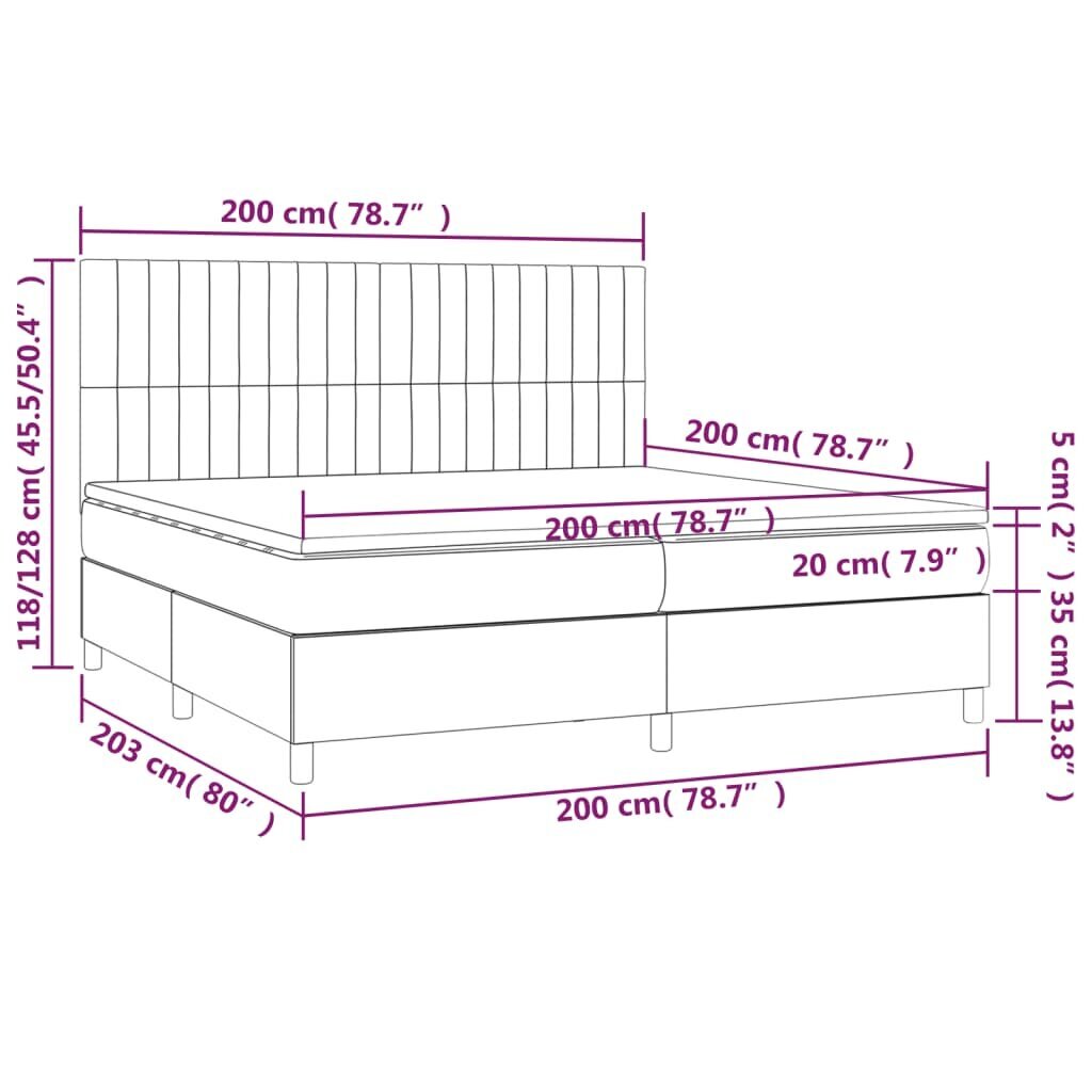 vidaXL kontinentaalvoodi madratsiga ja LED, tumehall, 200x200 cm, kangas цена и информация | Voodid | kaup24.ee