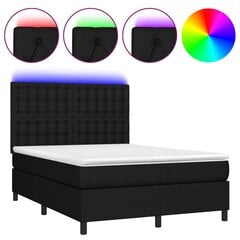 Кровать с пружинами/матрасом/LED vidaXL, 140х200 см, черный цена и информация | Кровати | kaup24.ee