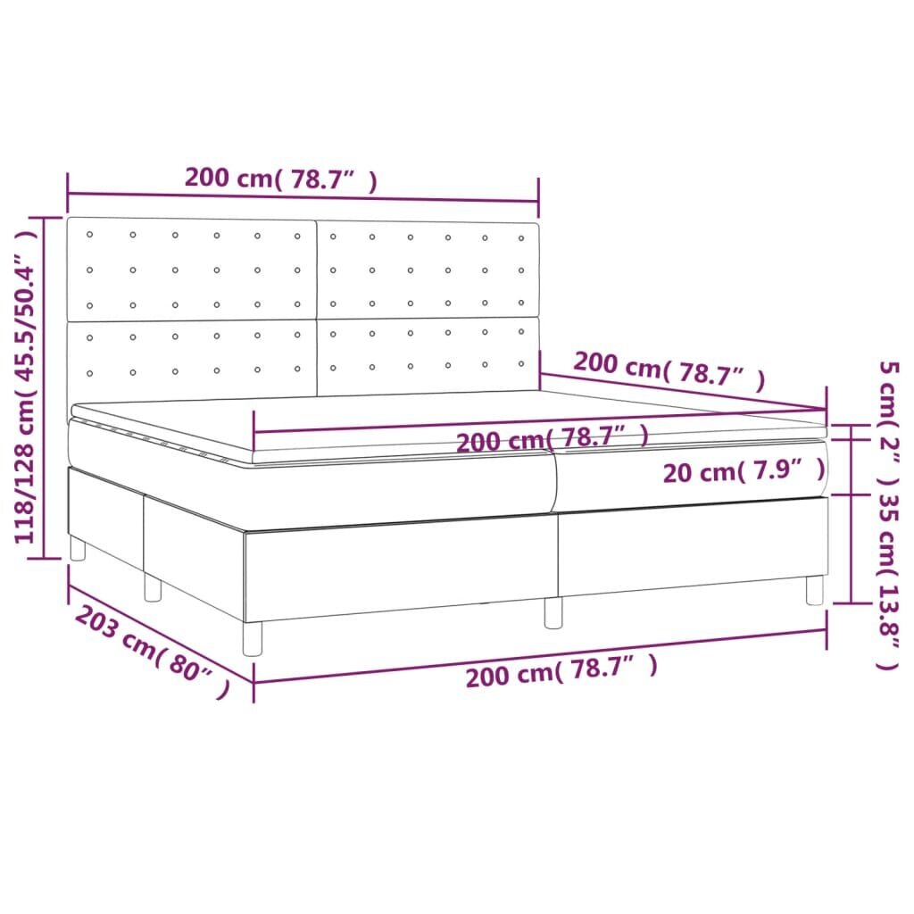 vidaXL kontinentaalvoodi madratsiga ja LED, helehall, 200x200 cm, kangas цена и информация | Voodid | kaup24.ee