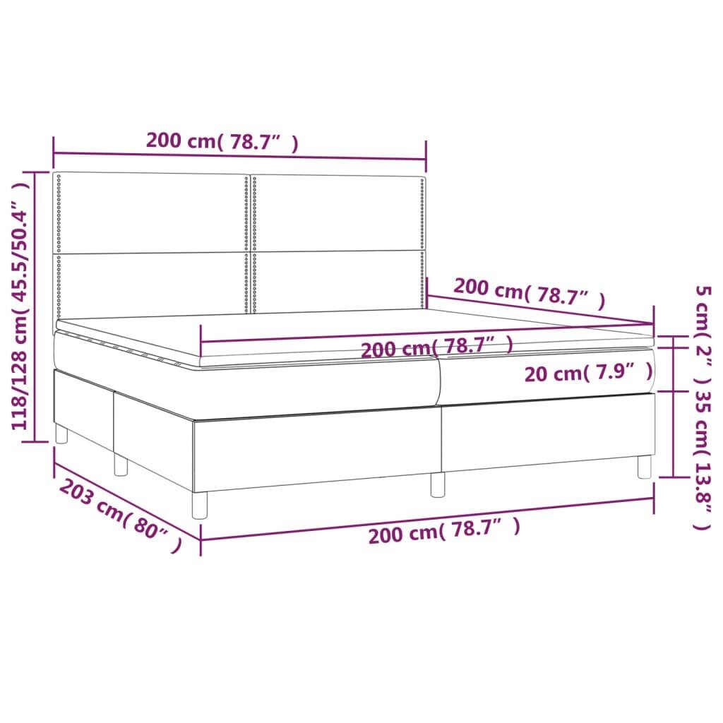 vidaXL kontinentaalvoodi madratsiga ja LED, tumehall, 200x200 cm, kangas hind ja info | Voodid | kaup24.ee