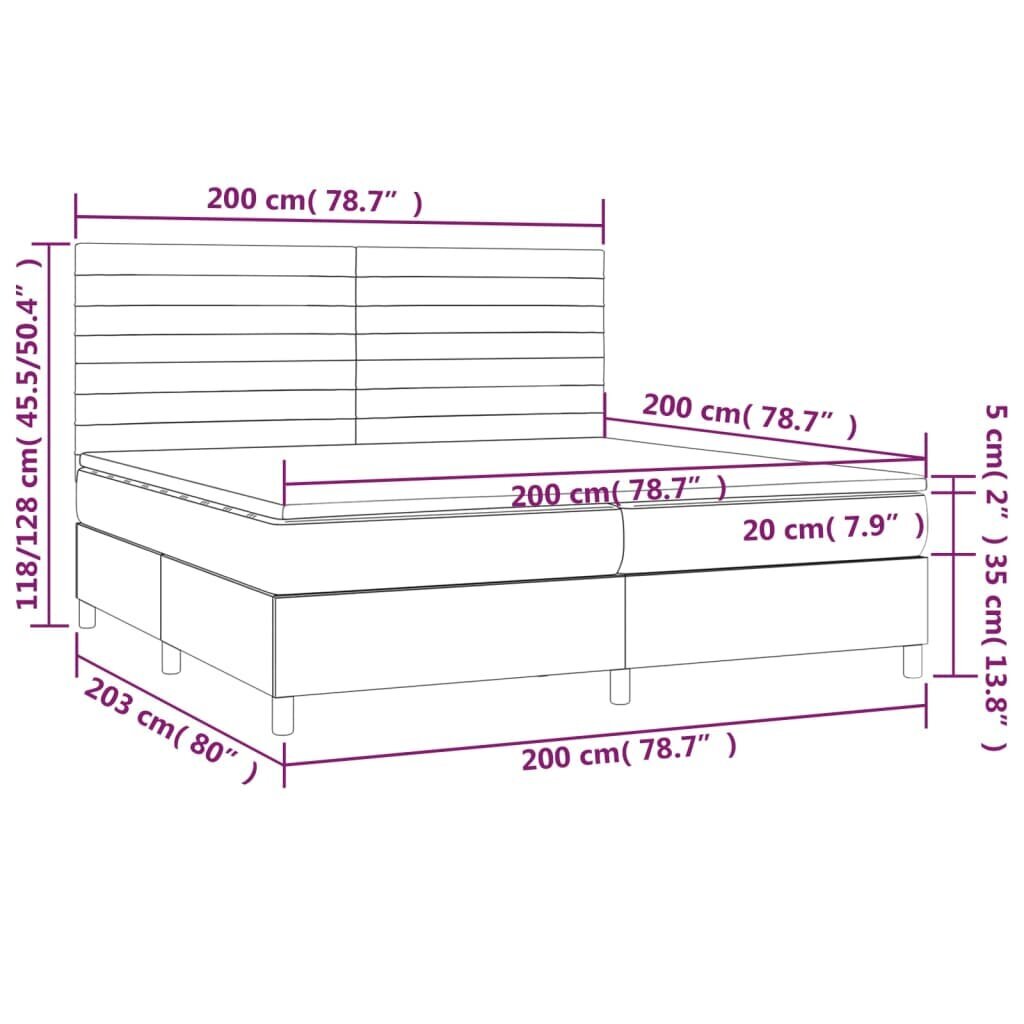 vidaXL kontinentaalvoodi madratsiga ja LED, helehall, 200x200 cm, kangas цена и информация | Voodid | kaup24.ee