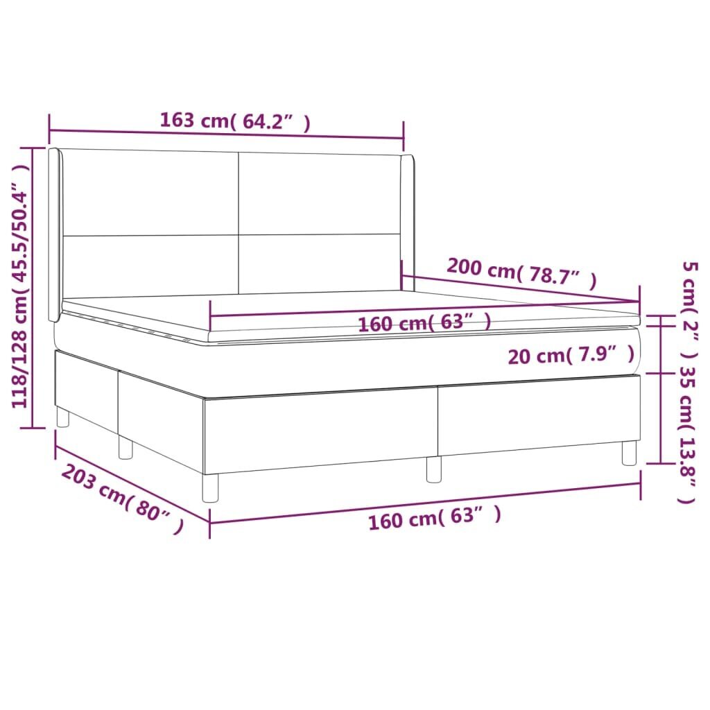 vidaXL kontinentaalvoodi madrats ja LED, sinine, 160x200 cm, kangas цена и информация | Voodid | kaup24.ee