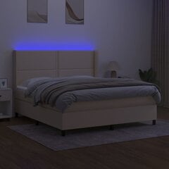 vidaXL kontinentaalvoodi madratsiga ja LED, kreemjas, 160x200 cm, kangas цена и информация | Кровати | kaup24.ee