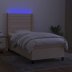 vidaXL kontinentaalvoodi madratsiga ja LED, kreemjas, 90x200 cm, kangas цена и информация | Кровати | kaup24.ee