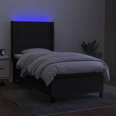 vidaXL kontinentaalvoodi madratsiga ja LED, must, 90x190 cm, kangas hind ja info | Voodid | kaup24.ee