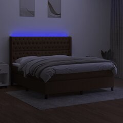 vidaXL kontinentaalvoodi madratsiga ja LED, tumepruun, 180x200 cm, kangas hind ja info | Voodid | kaup24.ee