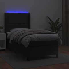 vidaXL kontinentaalvoodi madratsiga, LED, must, 90x190 cm, kunstnahk hind ja info | Voodid | kaup24.ee