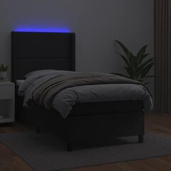vidaXL kontinentaalvoodi madratsiga, LED, must, 90x200 cm, kunstnahk цена и информация | Кровати | kaup24.ee