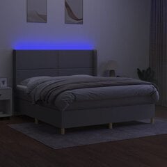 vidaXL kontinentaalvoodi madratsiga ja LED, helehall, 160x200 cm, kangas цена и информация | Кровати | kaup24.ee