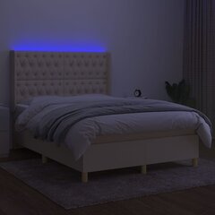 vidaXL kontinentaalvoodi madratsiga ja LED, kreemjas, 140x200 cm, kangas цена и информация | Кровати | kaup24.ee