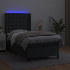 vidaXL kontinentaalvoodi madratsiga, LED, must, 90x190 cm, kunstnahk цена и информация | Кровати | kaup24.ee