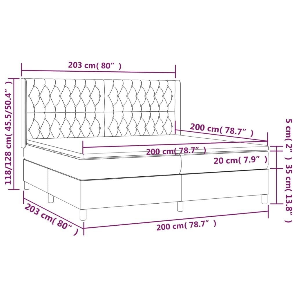 vidaXL kontinentaalvoodi madratsiga ja LED, helehall, 200x200 cm, samet hind ja info | Voodid | kaup24.ee