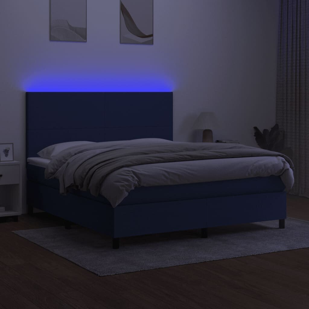 vidaXL kontinentaalvoodi madrats ja LED, sinine, 160x200 cm, kangas hind ja info | Voodid | kaup24.ee