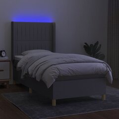 vidaXL kontinentaalvoodi madratsiga ja LED, helehall, 90x200 cm, kangas цена и информация | Кровати | kaup24.ee