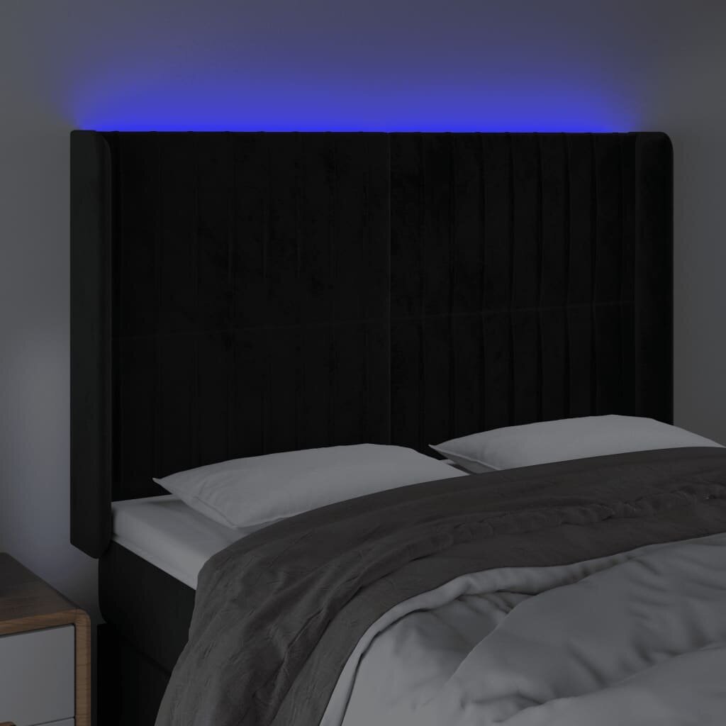 vidaXL LED-voodipeats, must, 147x16x118/128 cm, samet hind ja info | Voodid | kaup24.ee